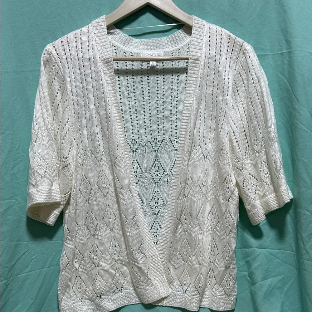 Signature Pointelle Open-Front Cardigan Sweater - Cream